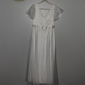 Ever Pretty White Wedding Dress with Sheer Sleeves long in length. Very pretty!